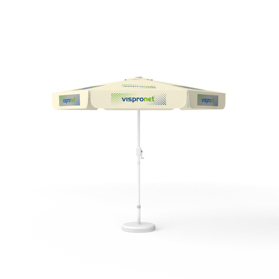 Parasol with logo print, Ø 250 cm, 6 segments alternately printed with 2 different designs