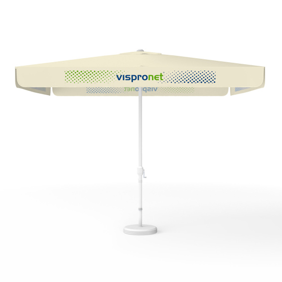 Sonnenschirm mit Logodruck, 300 x 300 cm, 4 Volants mit 2 Motiven im Wechsel bedruckt