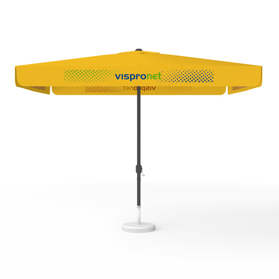 Sonnenschirm mit Logodruck, 300 x 300 cm, 4 Volants mit 2 Motiven im Wechsel bedruckt