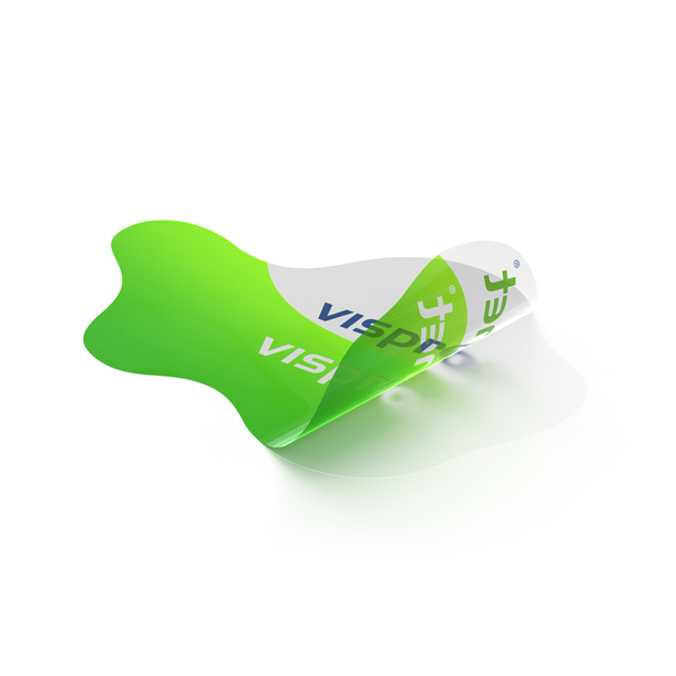 Transparent film without white ink: printed design remains translucent, unprinted areas are transparent