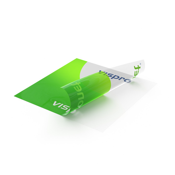 Transparent film without white ink: printed design remains translucent, unprinted areas are transparent