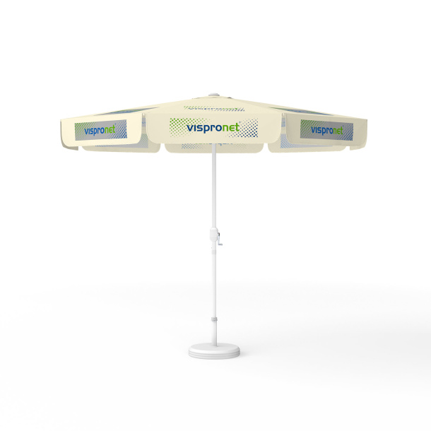 Parasol with logo print, Ø 300 cm, 8 segments printed alternately with 2 designs