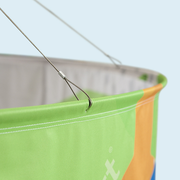 Detail: Top edge of ceiling hanger, notches in the printed part for stainless steel cables