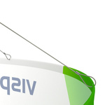 Detail: Upper edge of the ceiling hanger, notches in the printed graphic for stainless steel cables