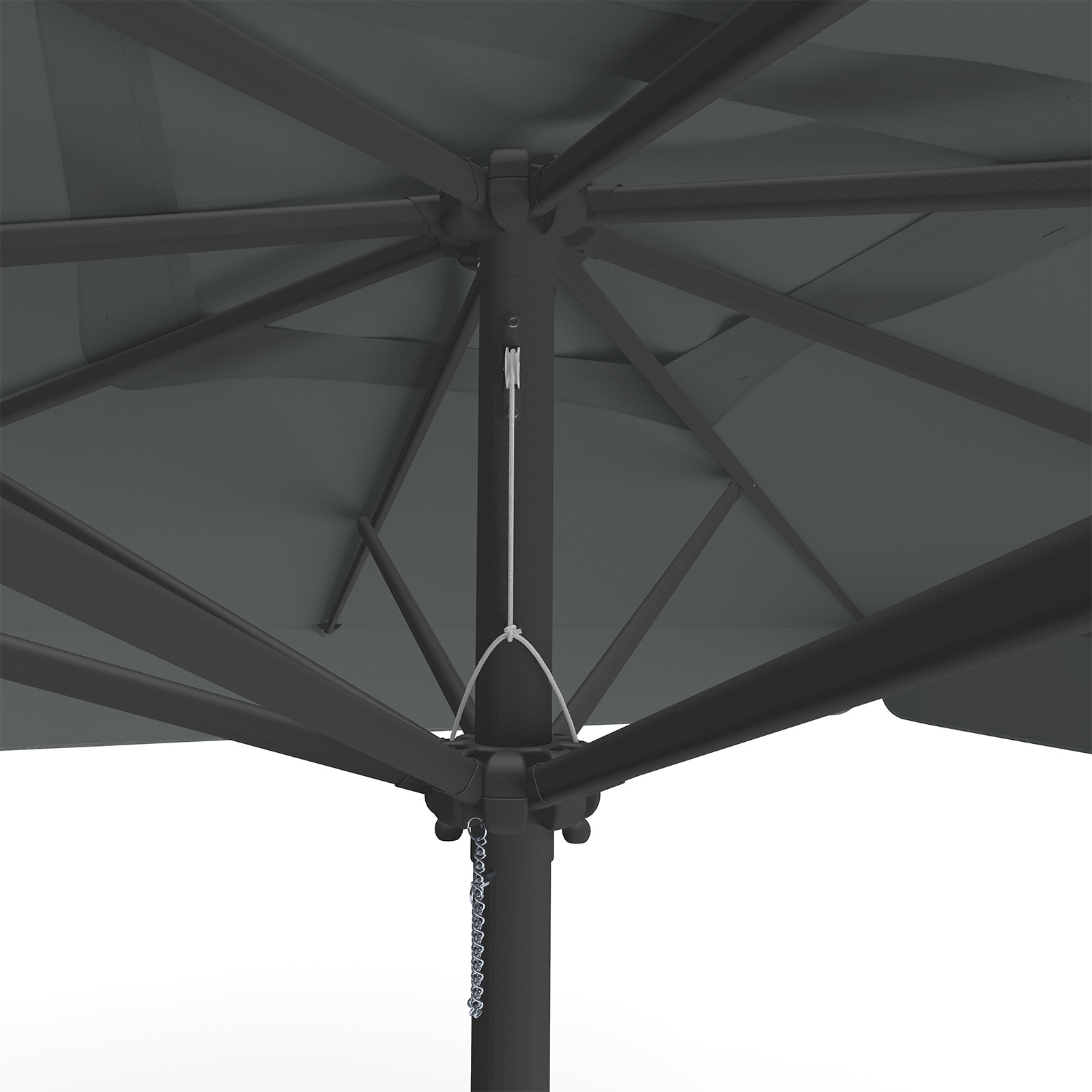 Parasol anthracite, 300 x 300 cm, detail of pulley system