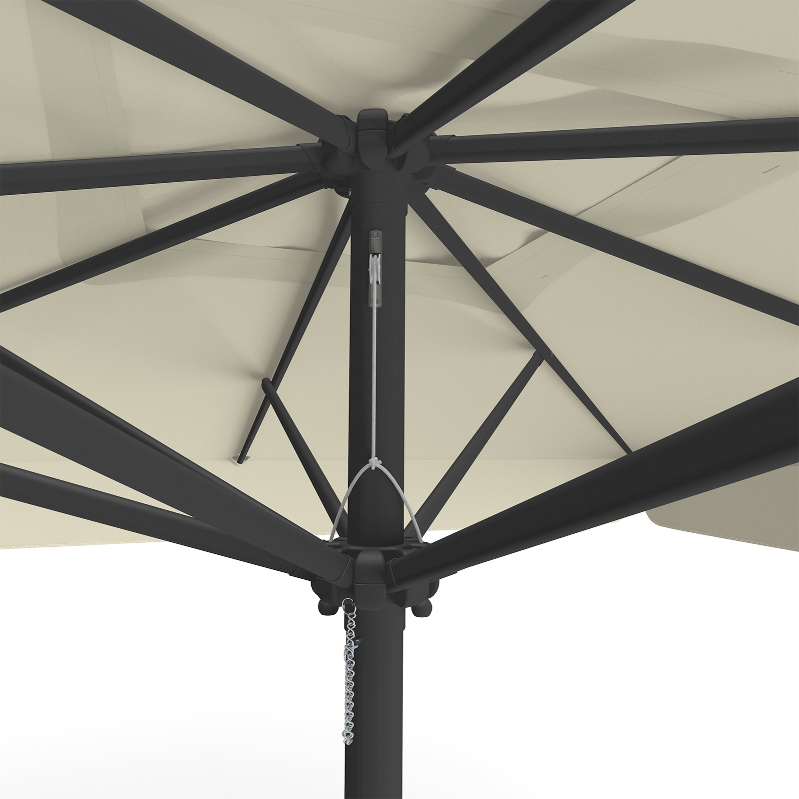 Parasol beige, 300 x 300 cm, detail of pulley system