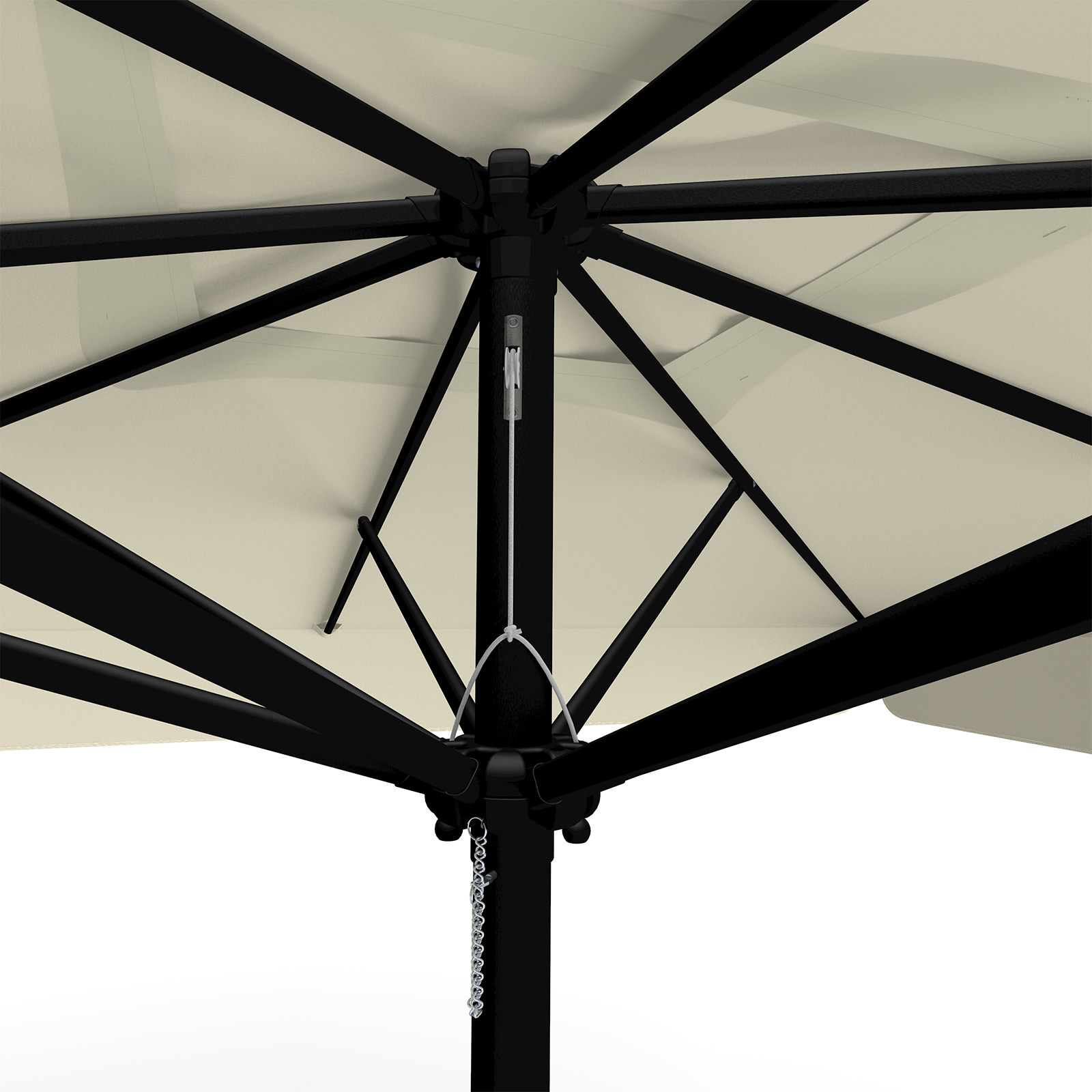 Parasol beige, 300 x 300 cm, detail of pulley system