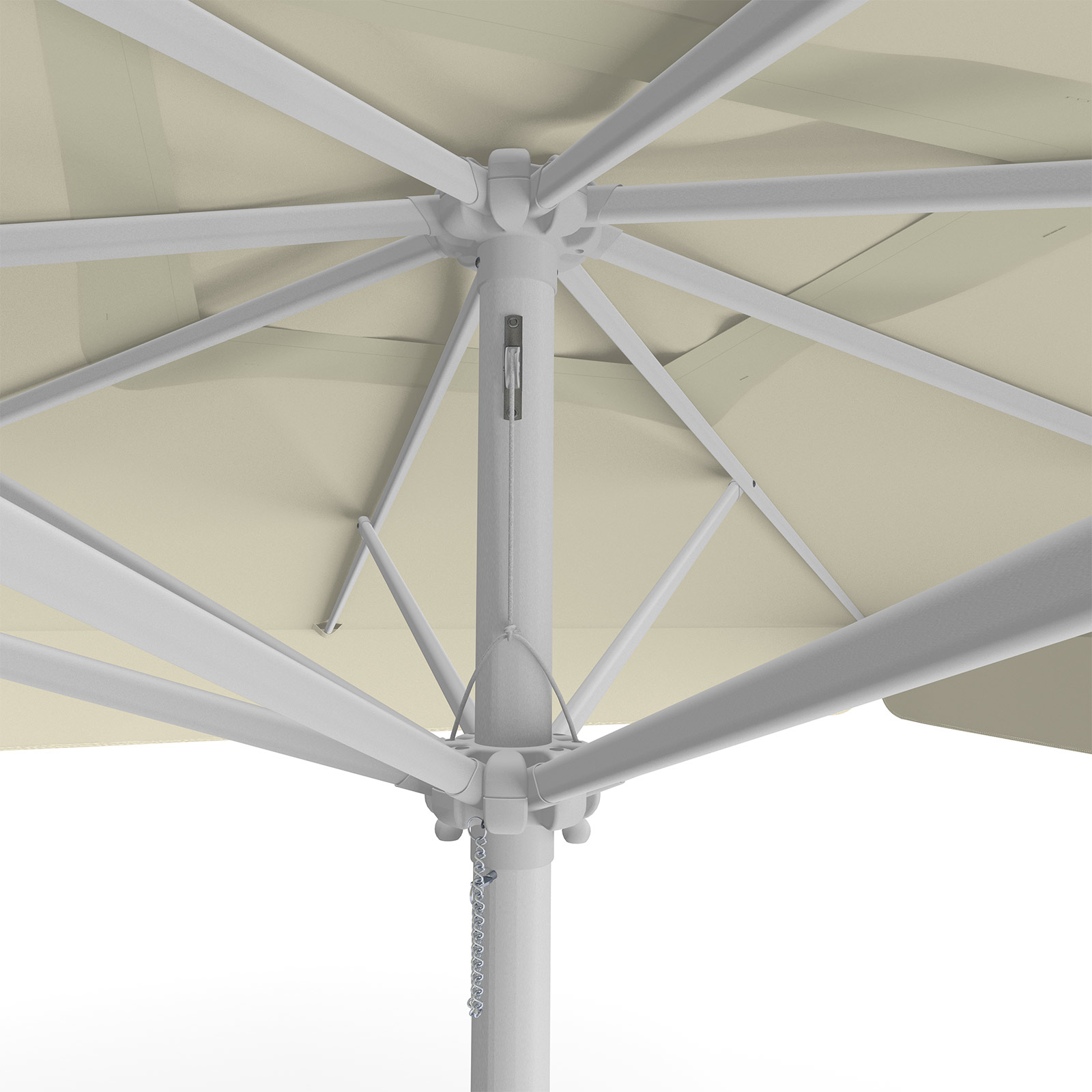 Parasol beige, 300 x 300 cm, detail of pulley system
