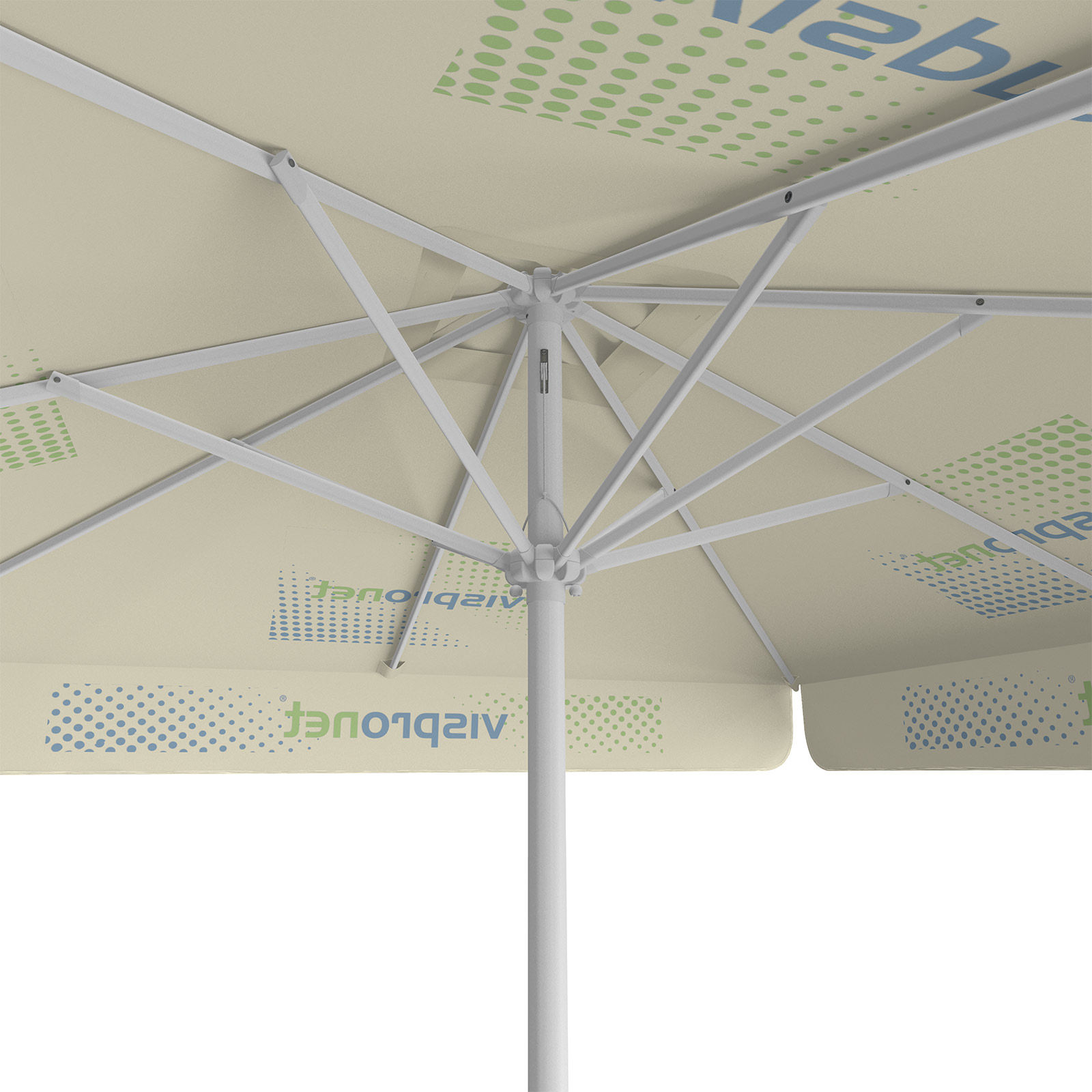 Parasol with logo print, 250 x 250 cm, view from below