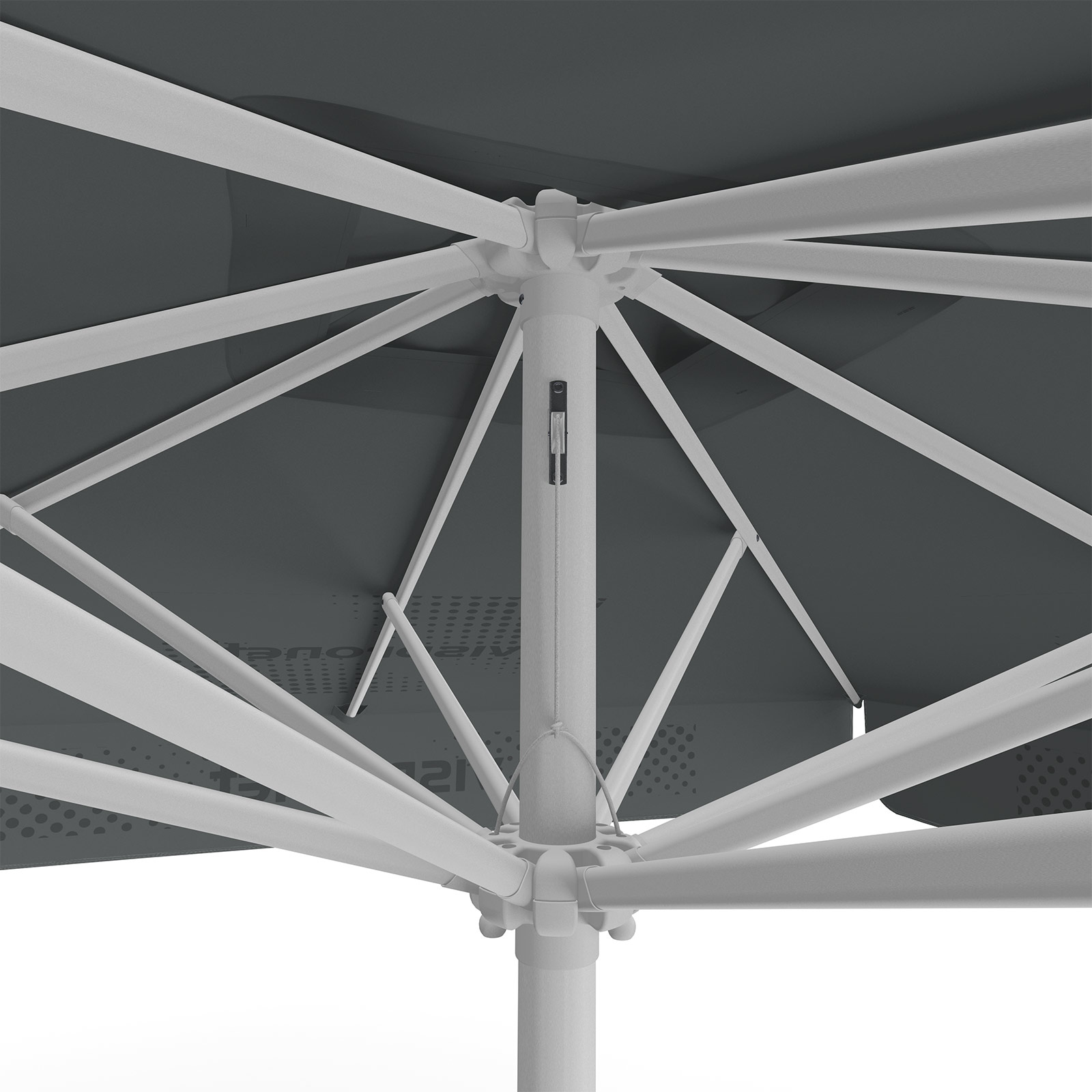 Parasol with logo print, 250 x 250 cm, detail of rope pulley system