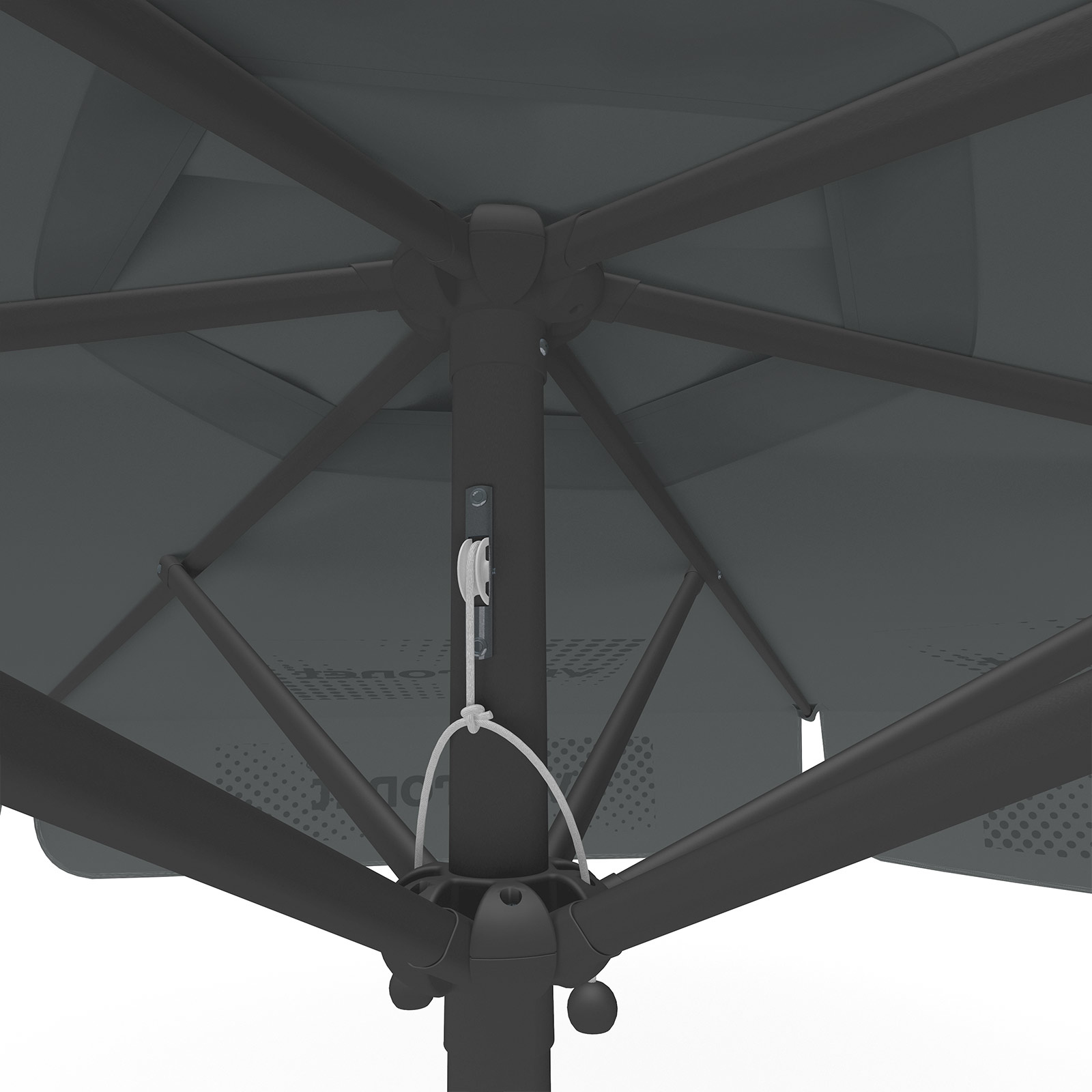 Parasol with logo print, ø 250 cm, detail of pulley system