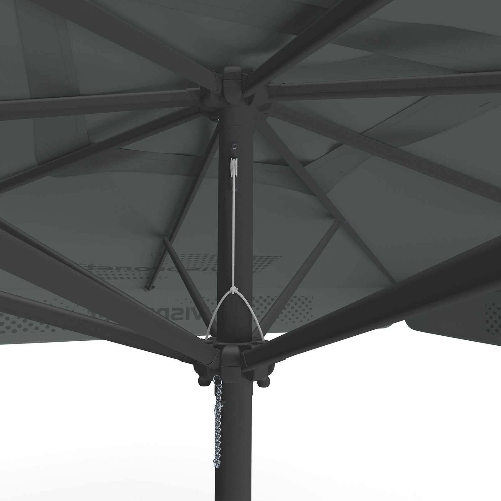 Parasol with logo print, 300 x 300 cm, detail of rope pulley system