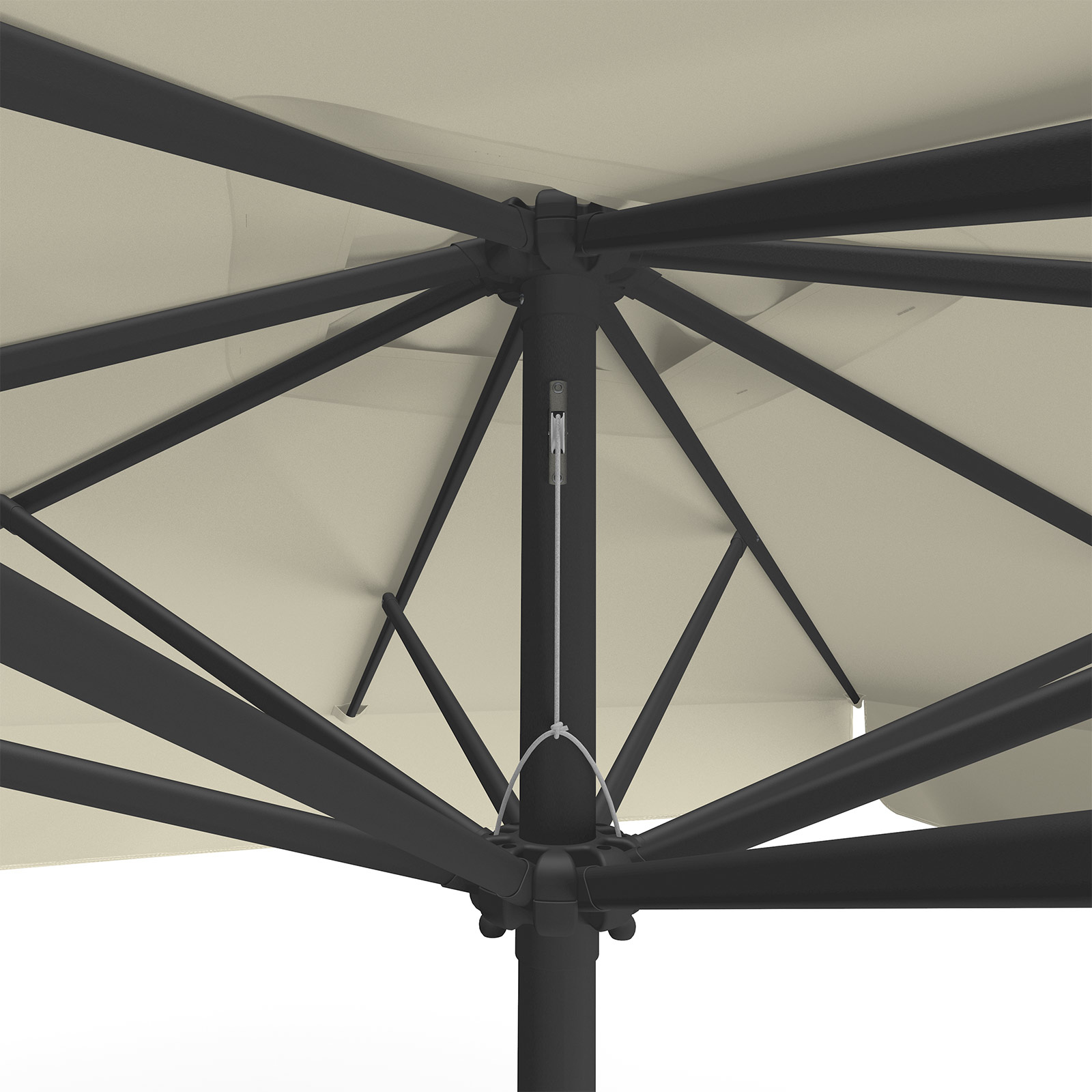 Parasol beige, 250 x 250 cm, detail of pulley system