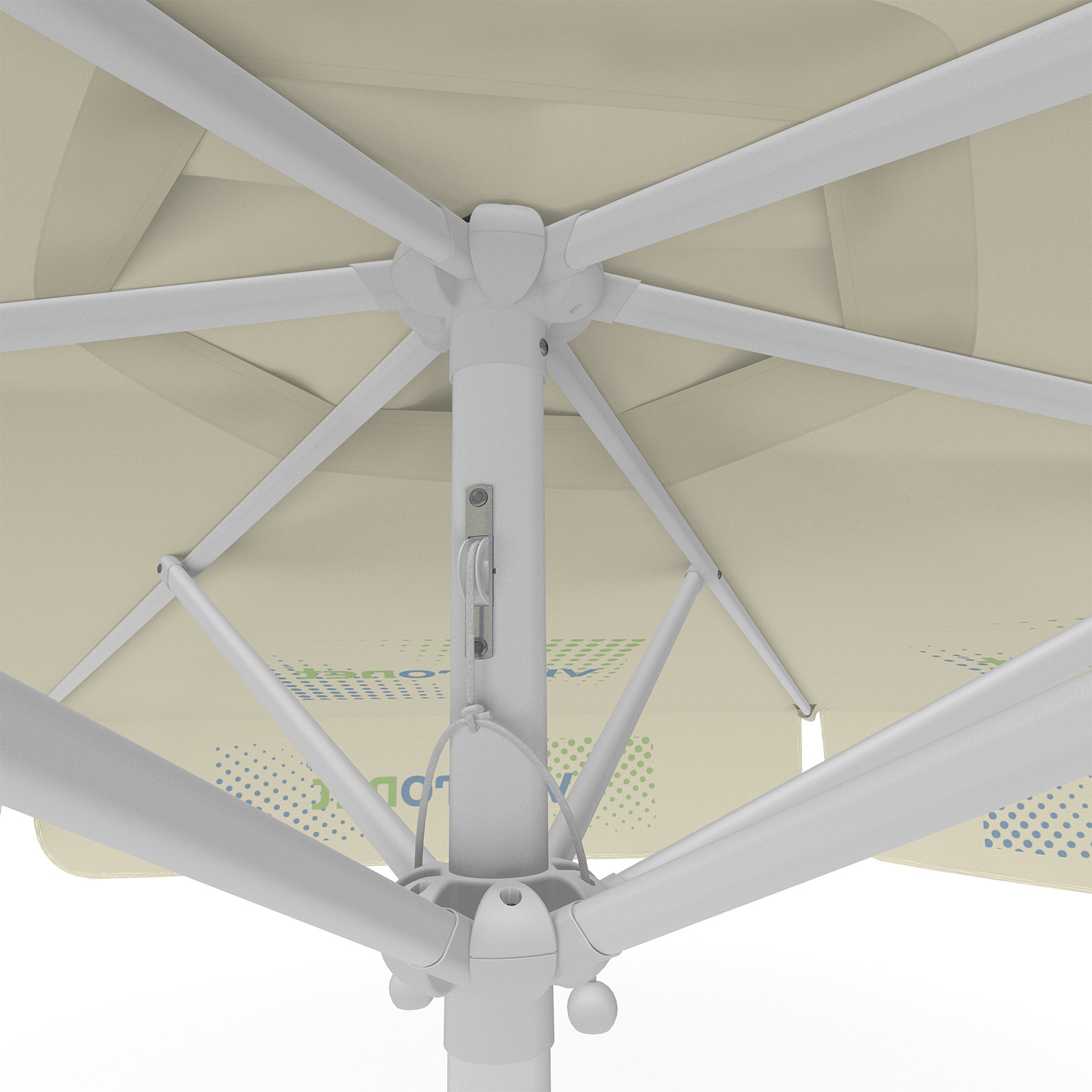 Parasol with logo print, ø 250 cm, detail of pulley system