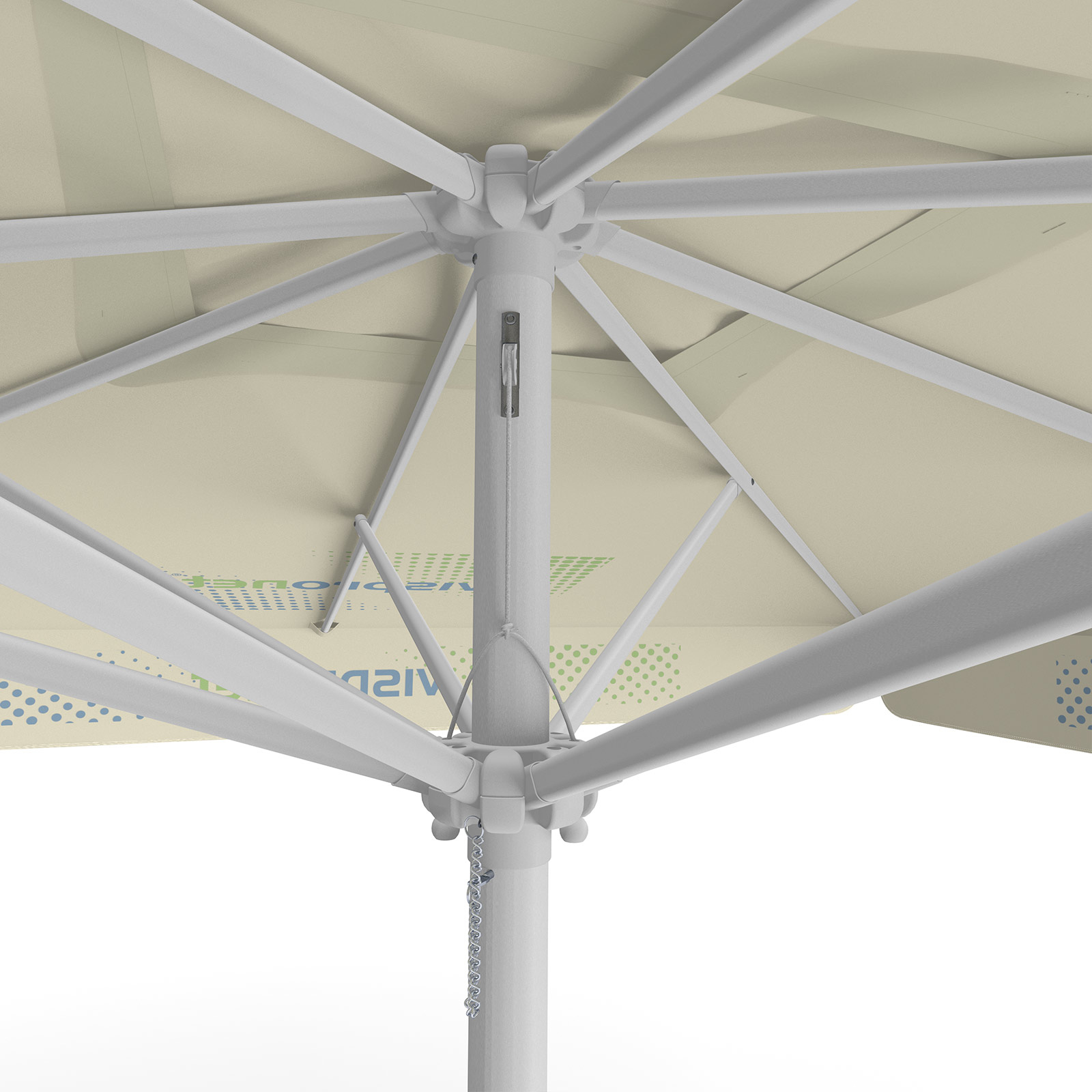 Parasol with logo print, 300 x 300 cm, detail of pulley system