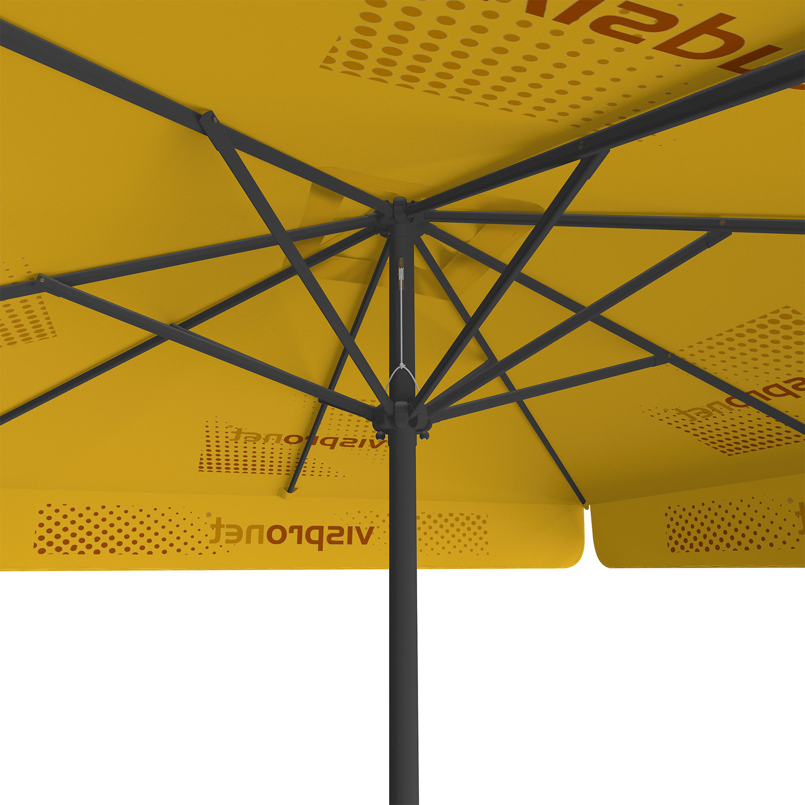 Parasol with logo print, 250 x 250 cm, view from below