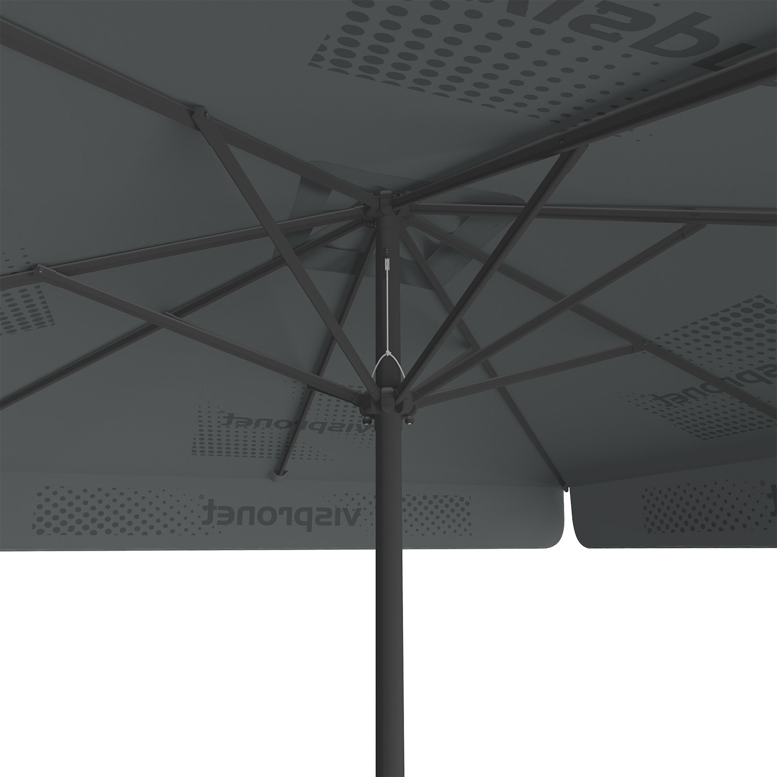 Parasol with logo print, 250 x 250 cm, view from below