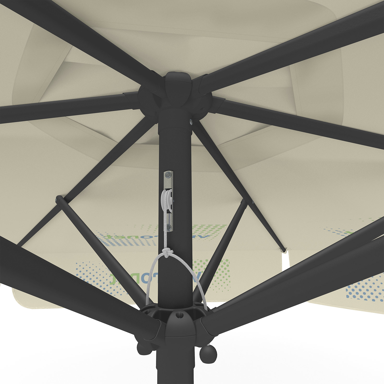 Parasol with logo print, ø 250 cm, detail of pulley system