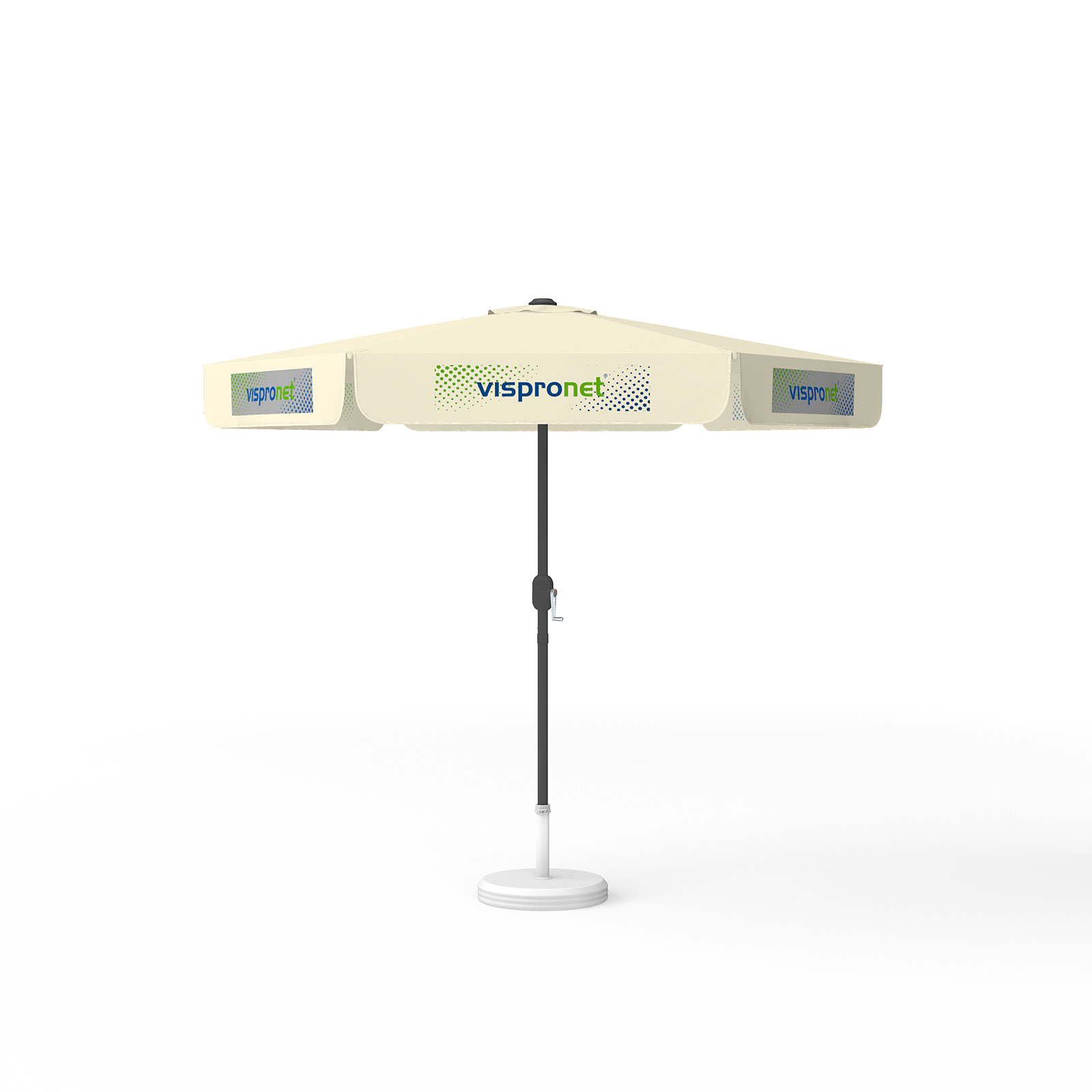 Parasol with logo print, ø 250 cm, 6 valances printed alternately with 2 motifs