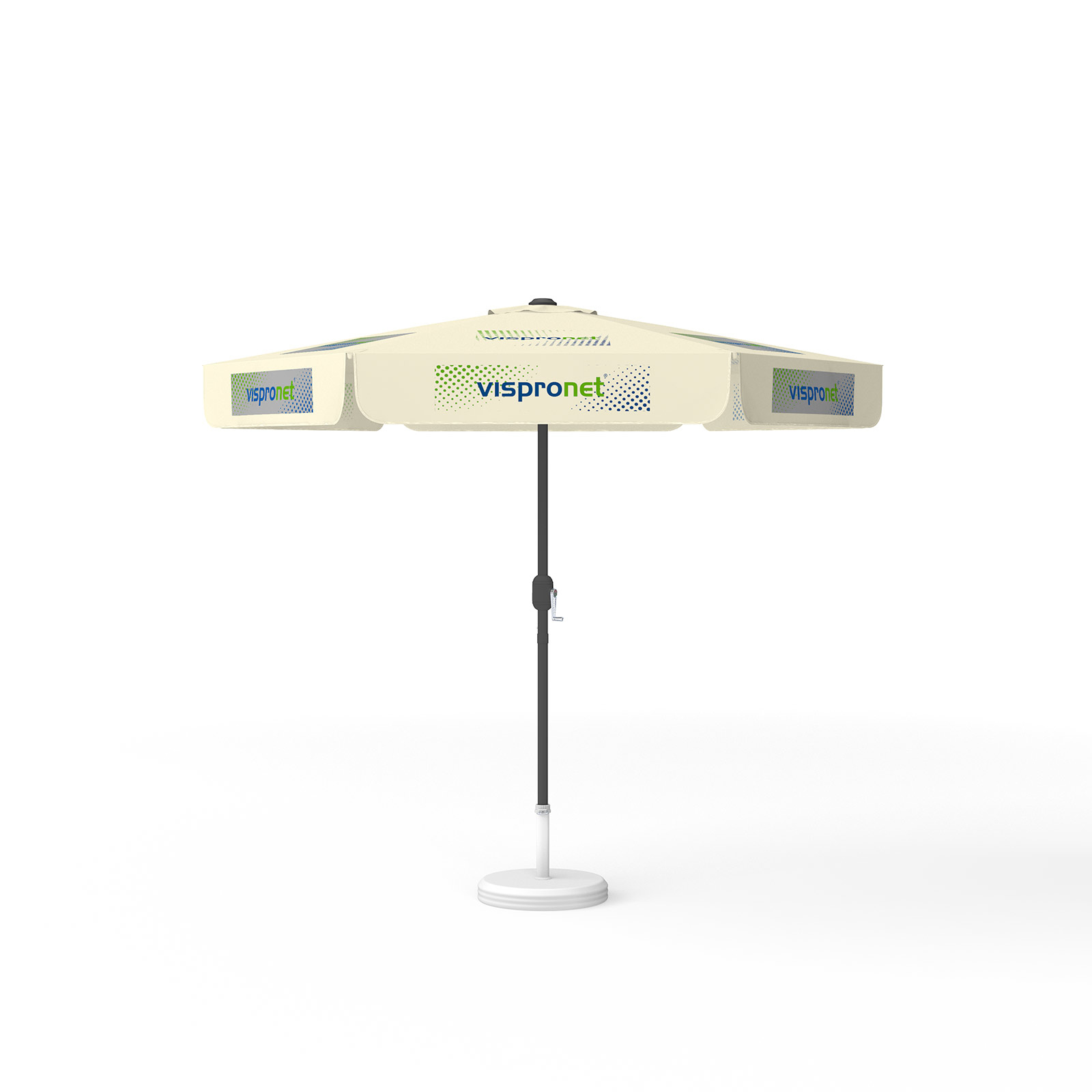 Parasol with logo print, ø 250 cm, 6 segments printed alternately with 2 motifs