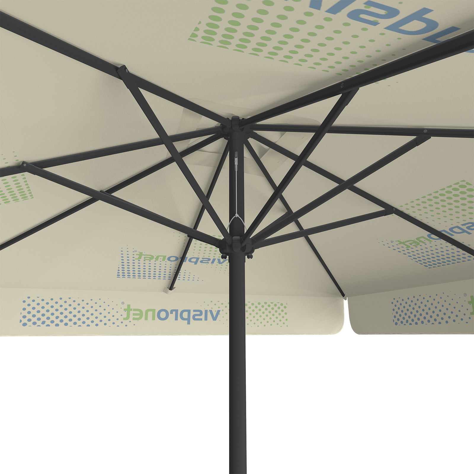 Parasol with logo print, 250 x 250 cm, view from below
