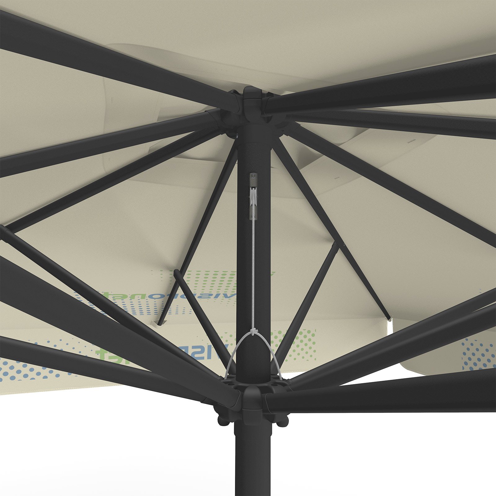 Parasol with logo print, 250 x 250 cm, detail of rope pulley system