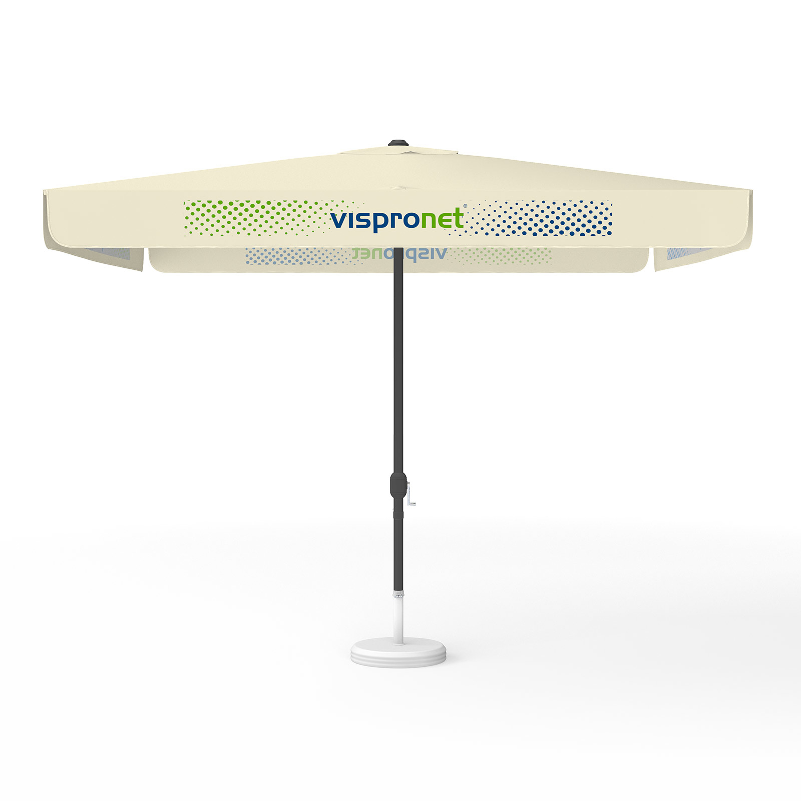 Parasol with logo print, 300 x 300 cm, 4 valances printed alternately with 2 motifs