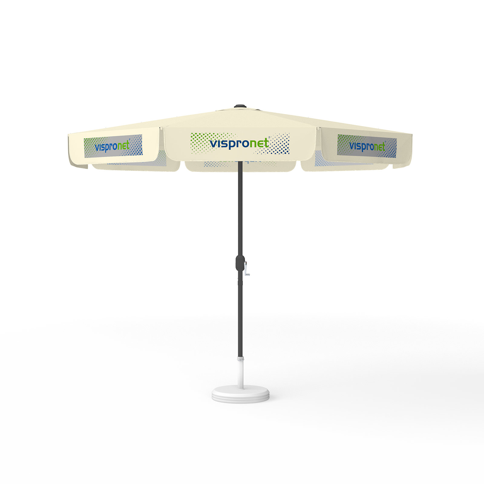 Parasol with logo print, ø 300 cm, 8 valances printed alternately with 2 motifs