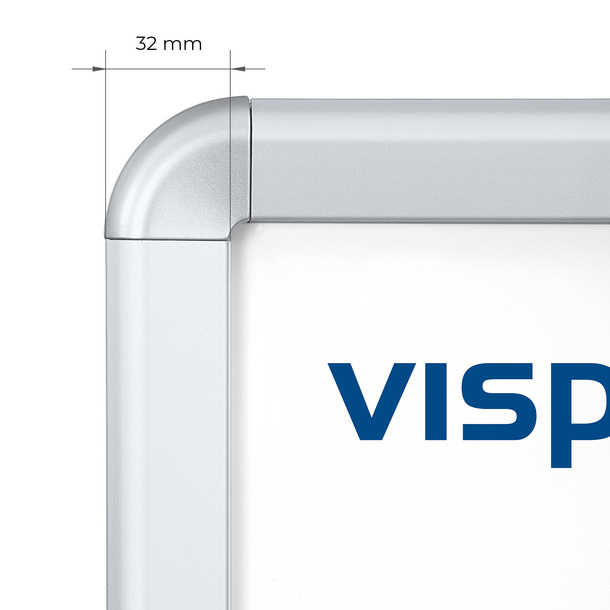 Snap frame profile, profile width 32 mm with silver-colored rounded corners