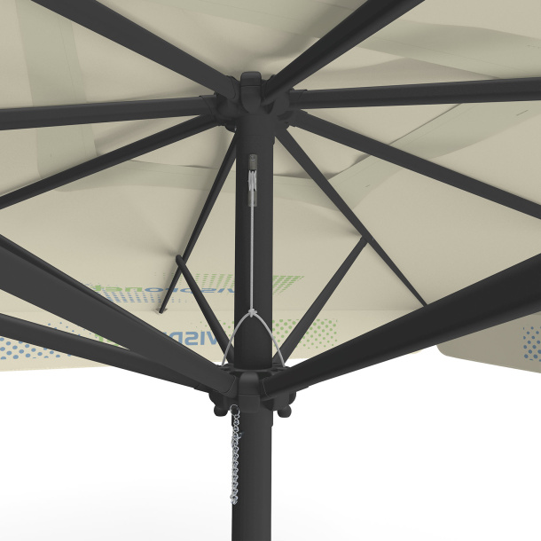 Sonnenschirm mit Logodruck, 300 x 300 cm, Detail Seilzug