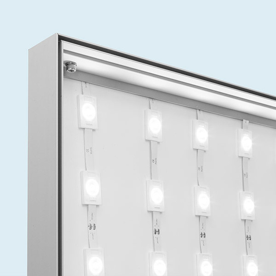 Rear panel with high-intensity LED strips, very uniform motif illumination