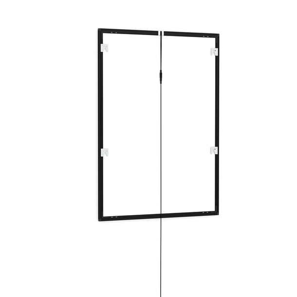 LED poster frame, A1, rear side with wall mounts and power connection cable