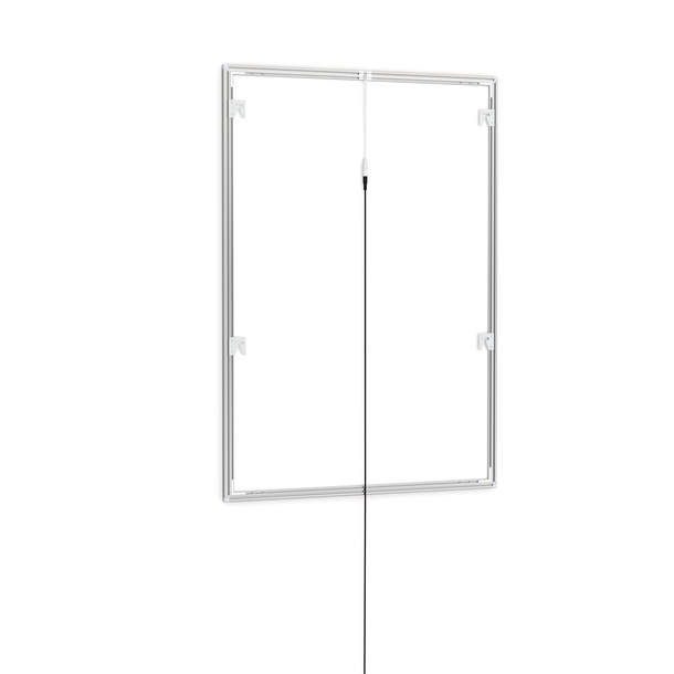 LED poster frame, A1, rear side with wall mounts and power connection cable