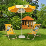 Deck chairs with a small umbrella as a sunshade