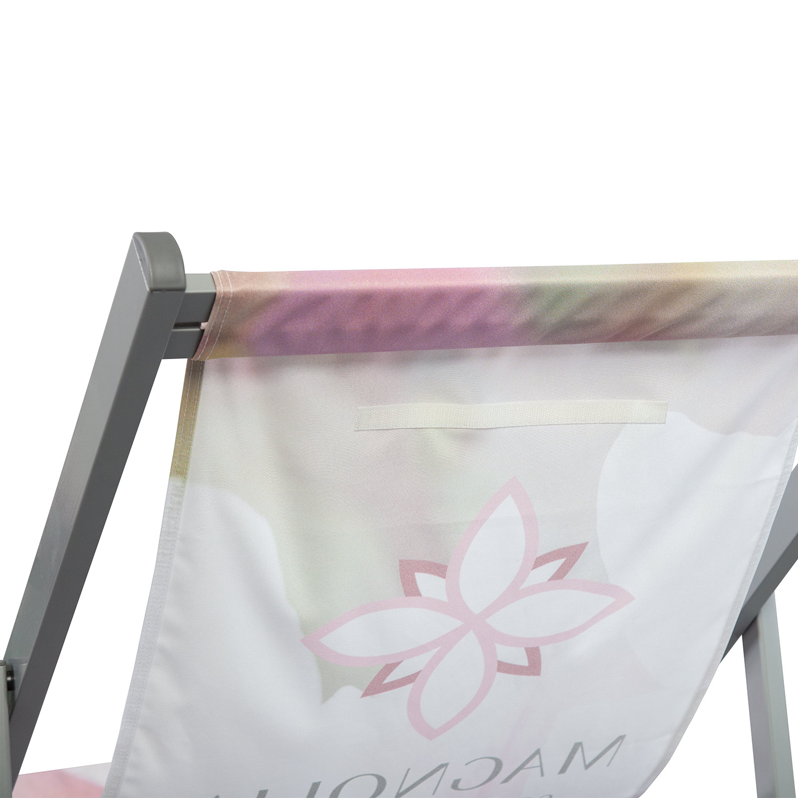 Adhere hook-and-loop tape of the desired height to the back of the deck chair.