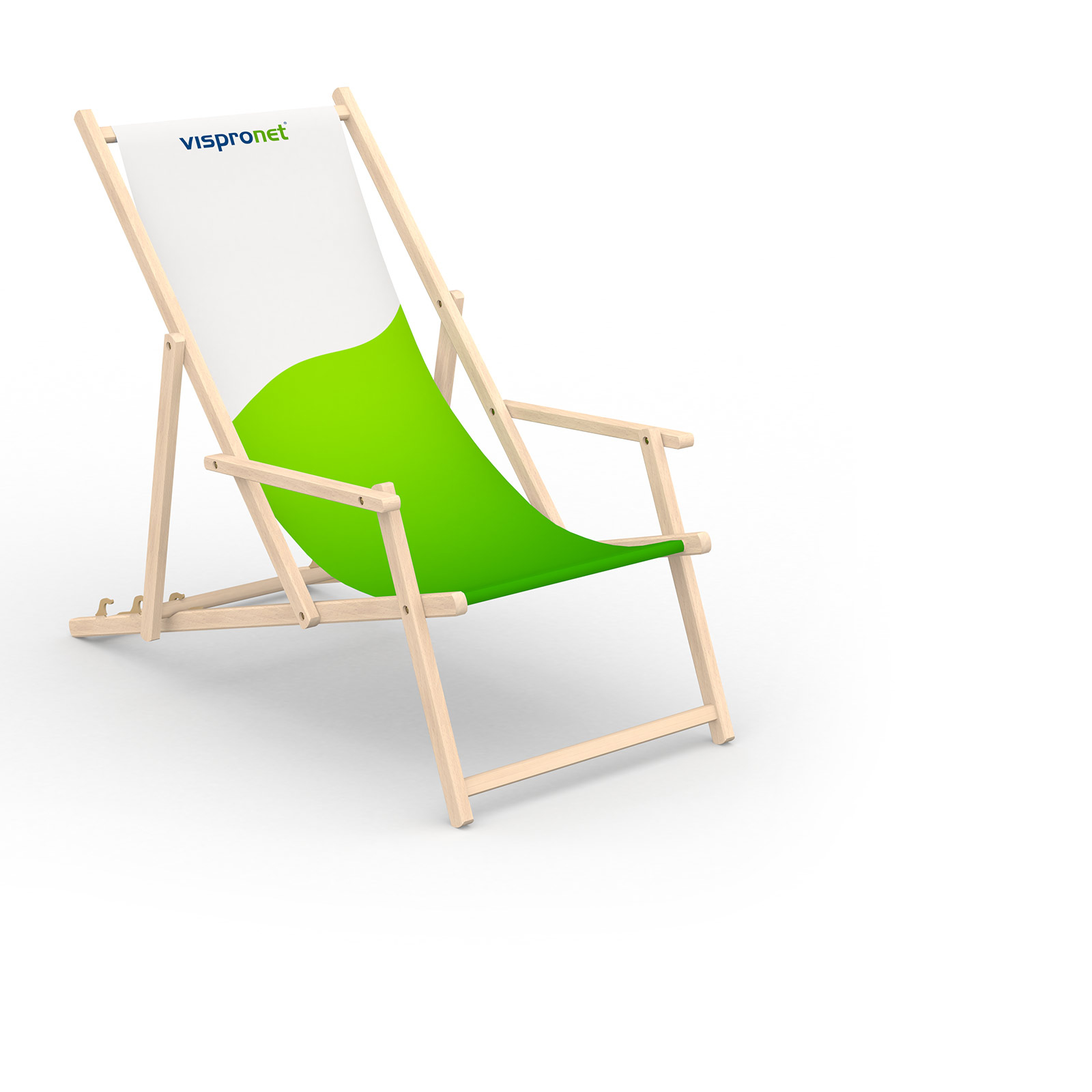 Deck chair with armrest, made of natural beech wood
