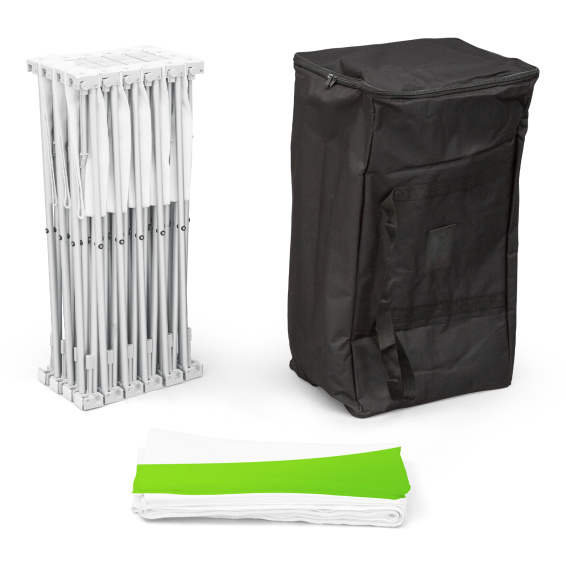 Scope of delivery Pop Up Velcro curved 5 x 3, including transport bag and printed panel