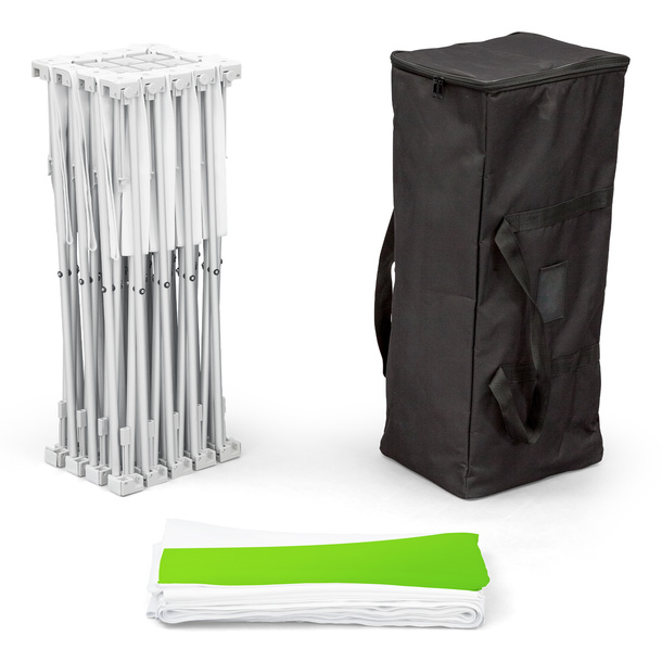 Scope of delivery Pop Up Velcro curved 4 x 3, including transport bag and printed panel