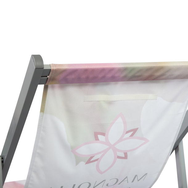 Adhere hook-and-loop tape of the desired height to the back of the deck chair.