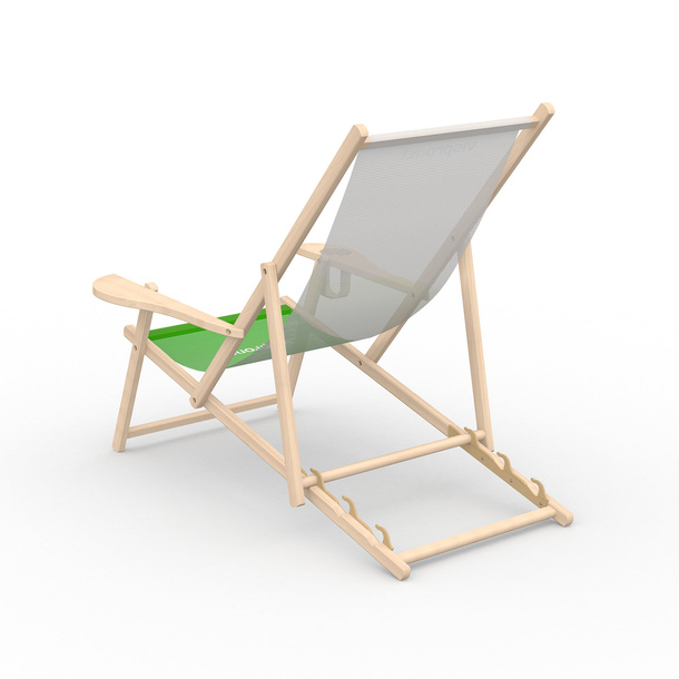 Deck chair with armrest and cup holder, rear side
