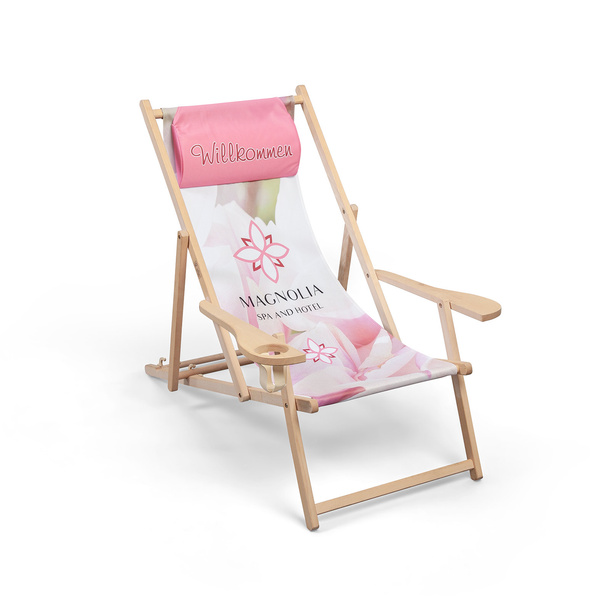 Deck chair with armrest & cup holder with optional neck pillow