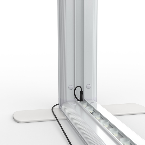 Trade fair counter Lightbox flex Basic, detail: lower corner with attached power cable