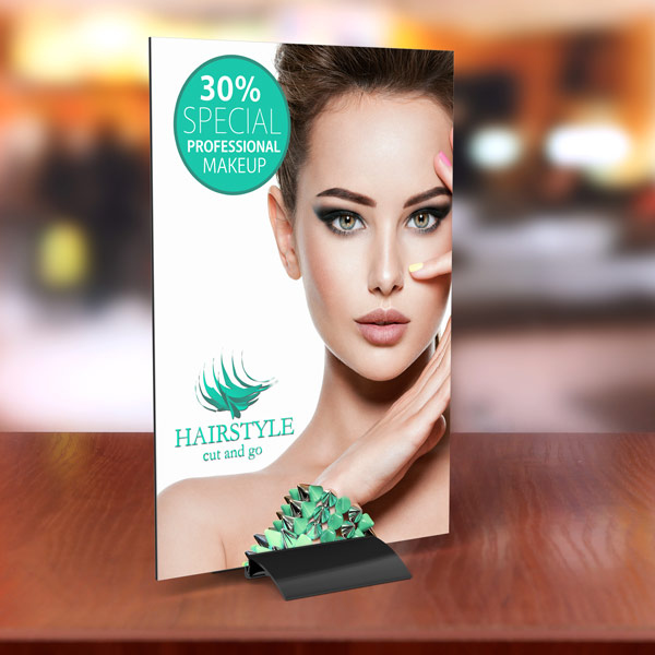 T-stand clamp with white aluminum composite panel: high-impact promotional advertising