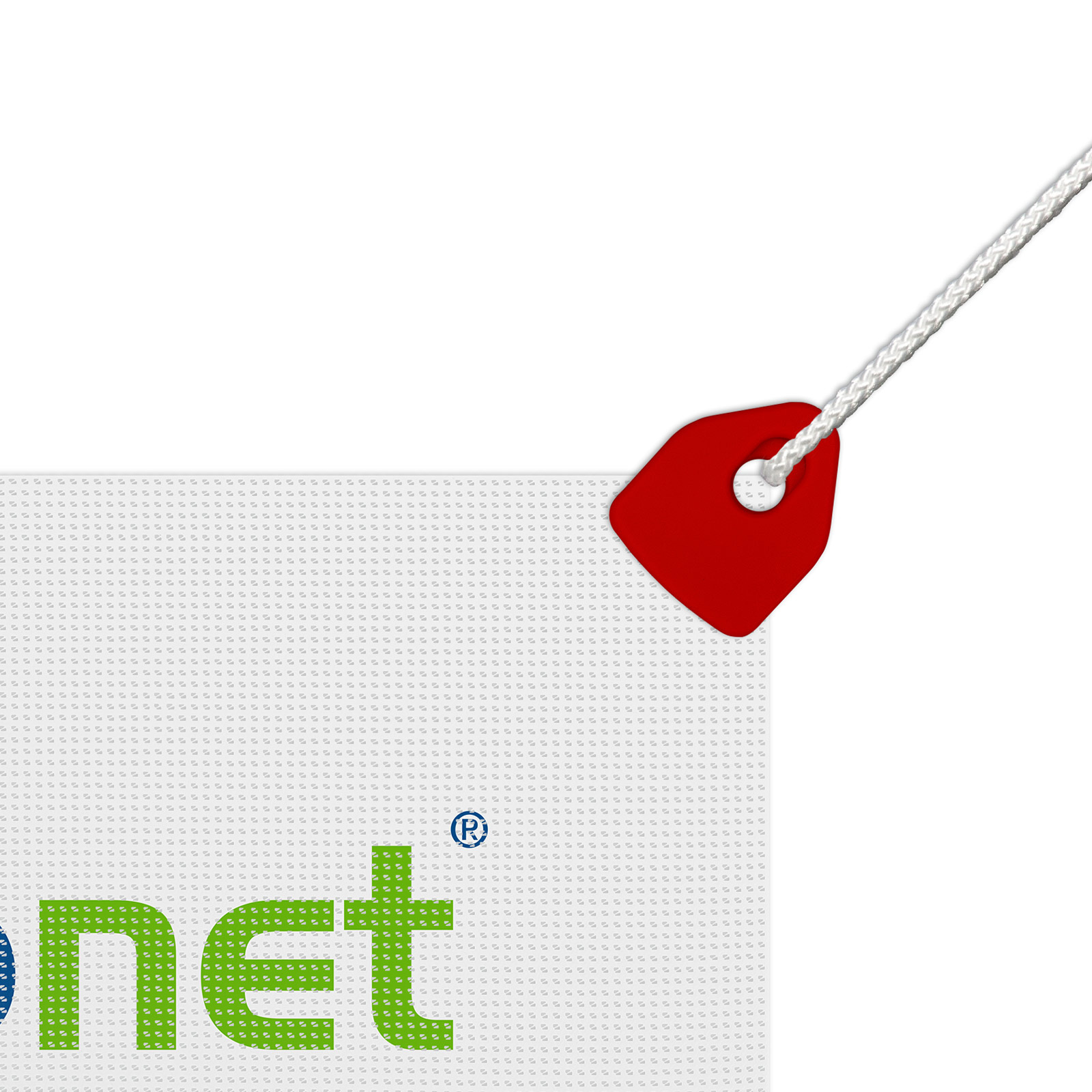 Mesh Banner, corner with mini clamp eyelet and cord string