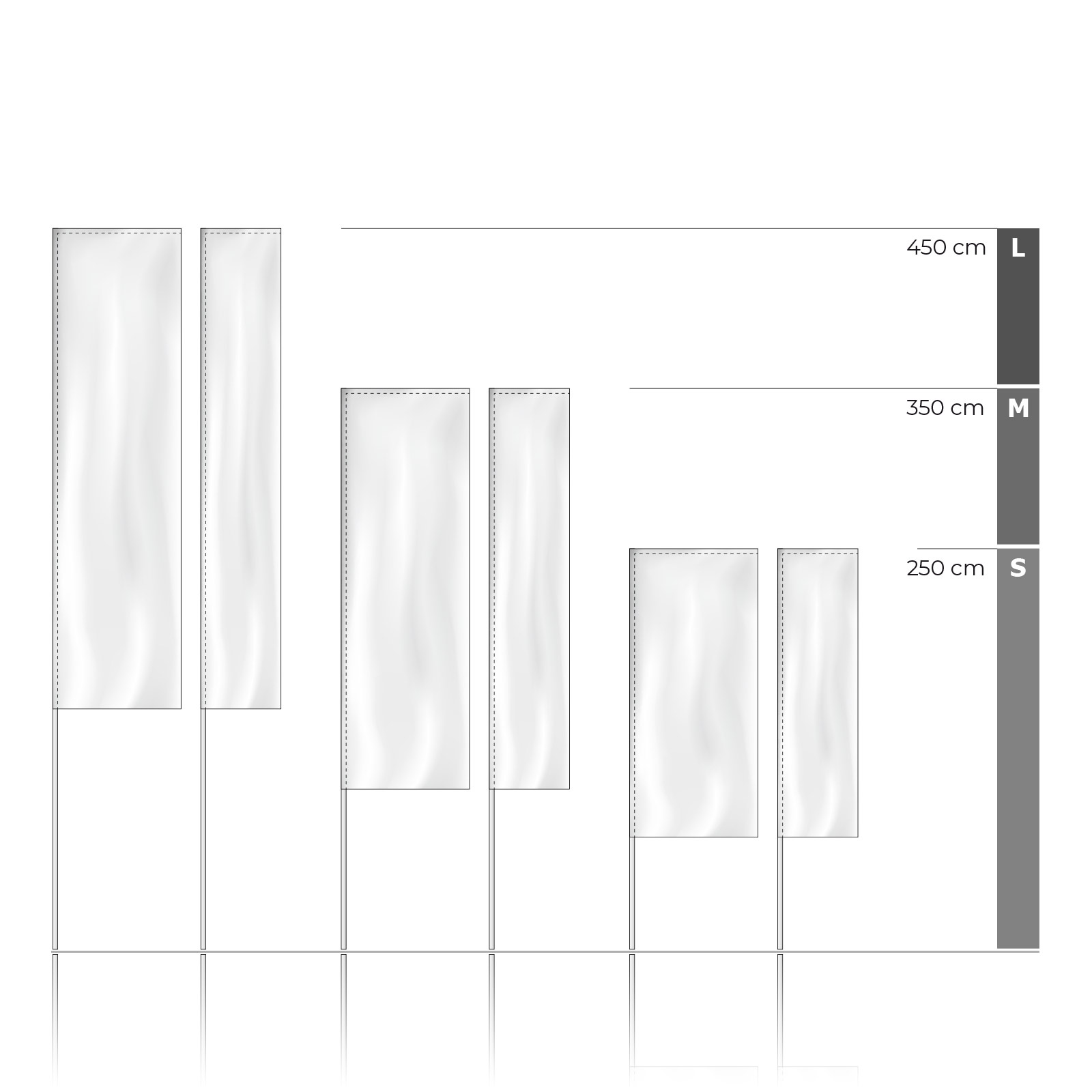 Overview of system heights, cantilevers available in widths of 80 cm and 50 cm respectively