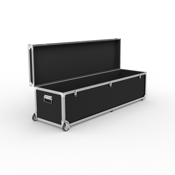 Trolley box: lid can be positioned upright, with padded interior and edges