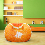 Round bean bag with zesty-fruity orange motif, ø 120 cm