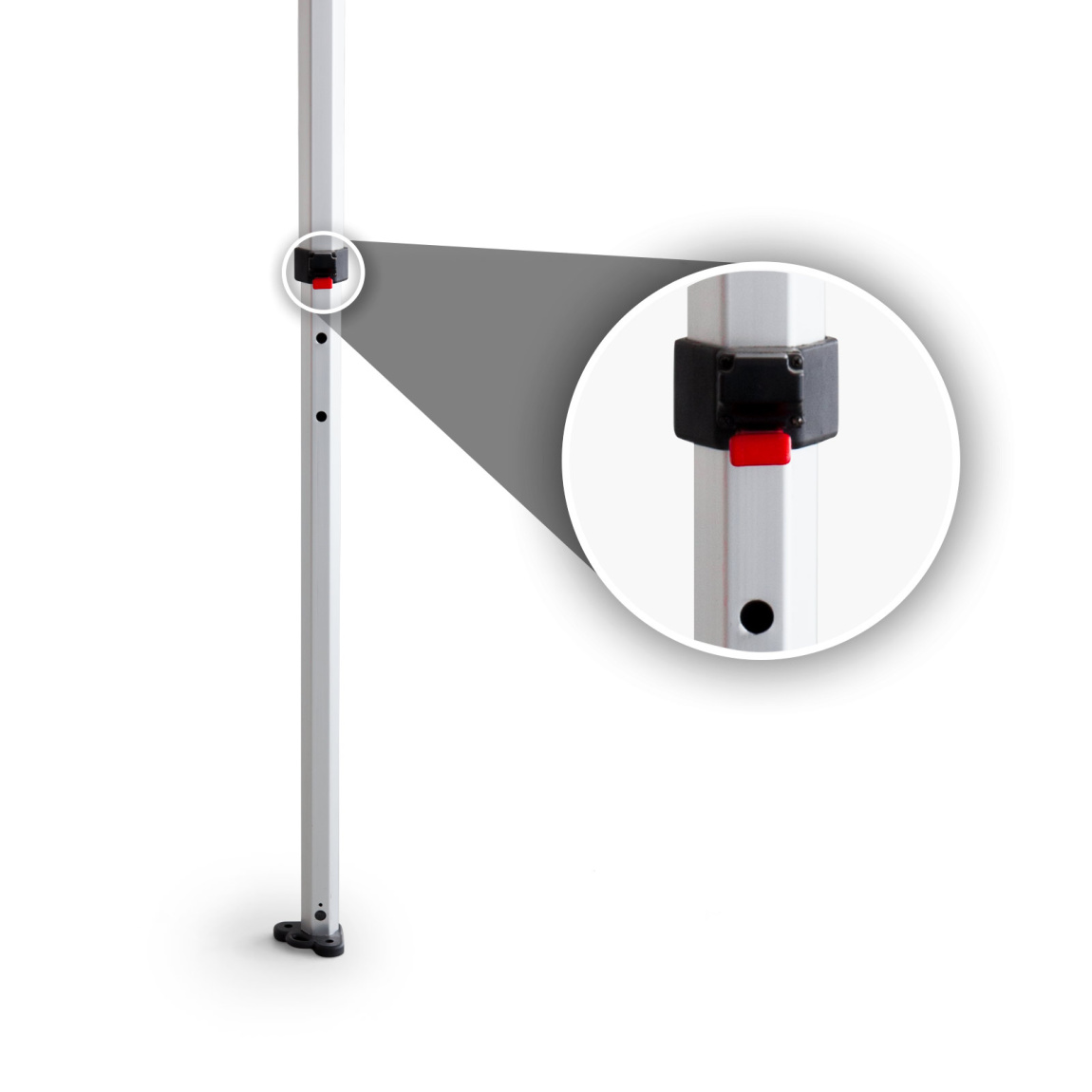 Post adjustable in 5 increments, tent feet made of fiberglass-reinforced plastic