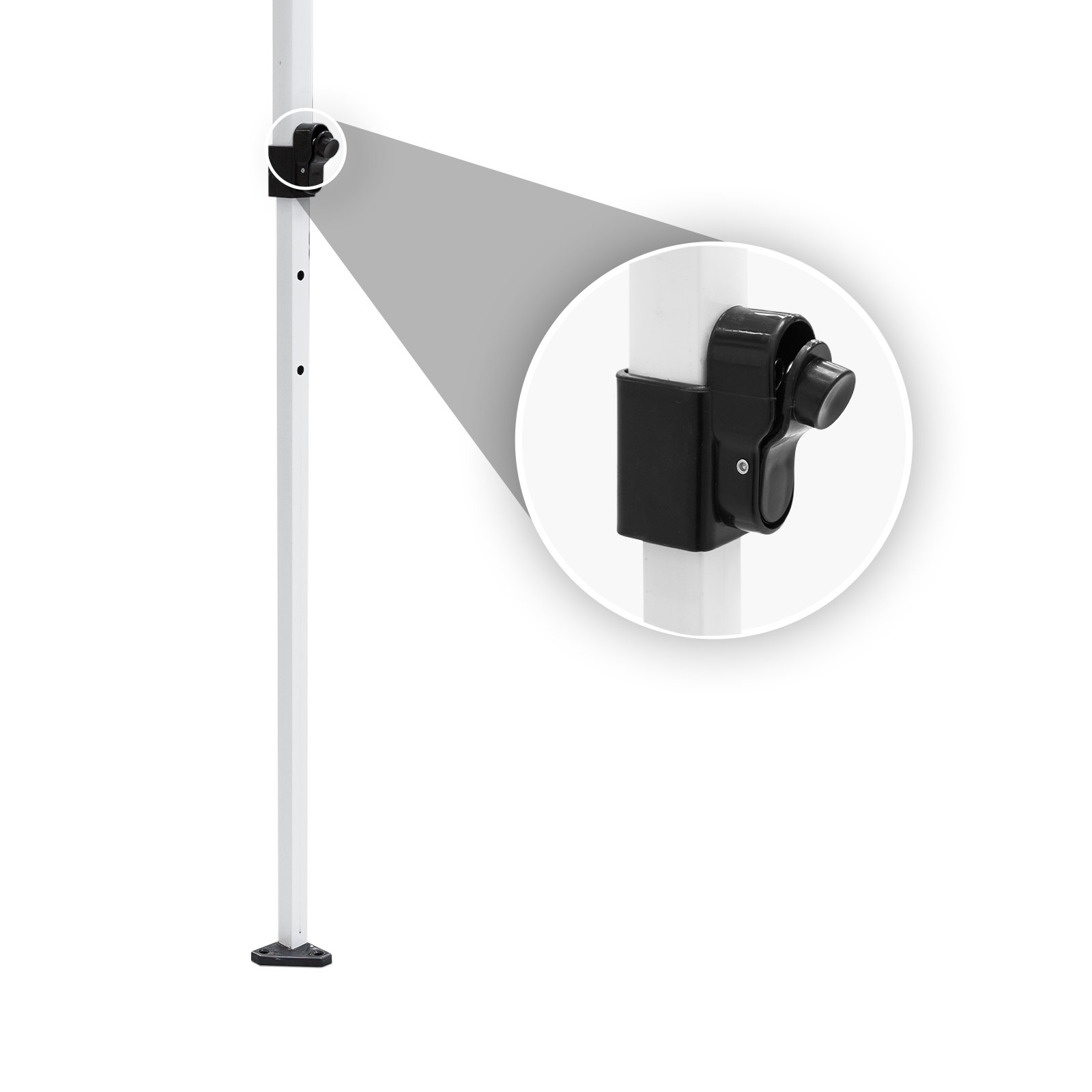 Post adjustable in three heights, tent feet made of durable ABS plastic