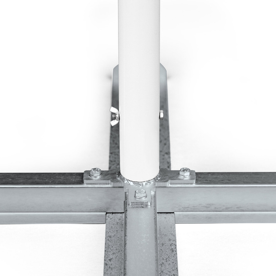 Additional securing of the umbrella pole on the stand by means of a sturdy pin.